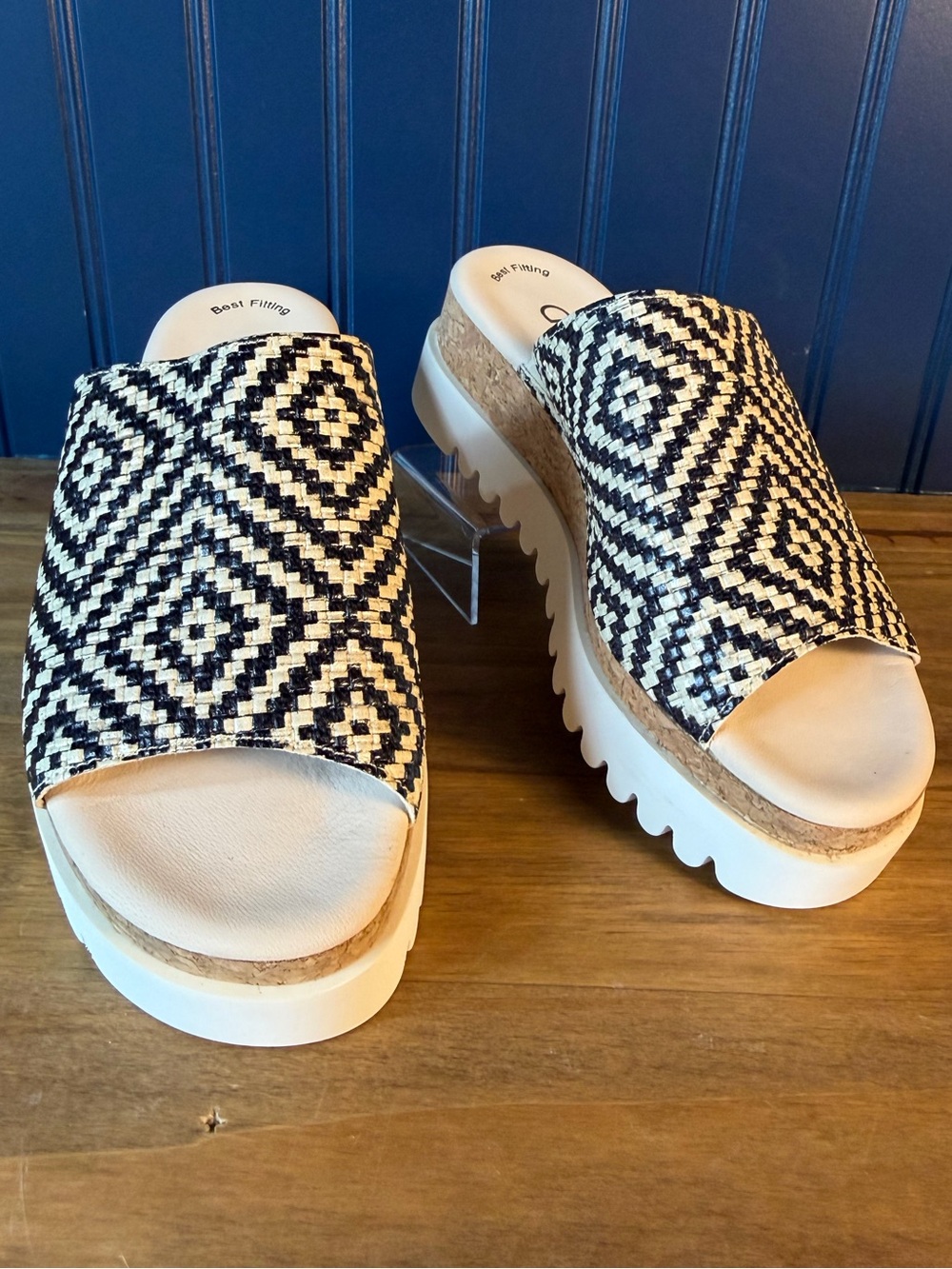 Gabor Black White Mosaic Platform Slide Sandals Cork Size 5